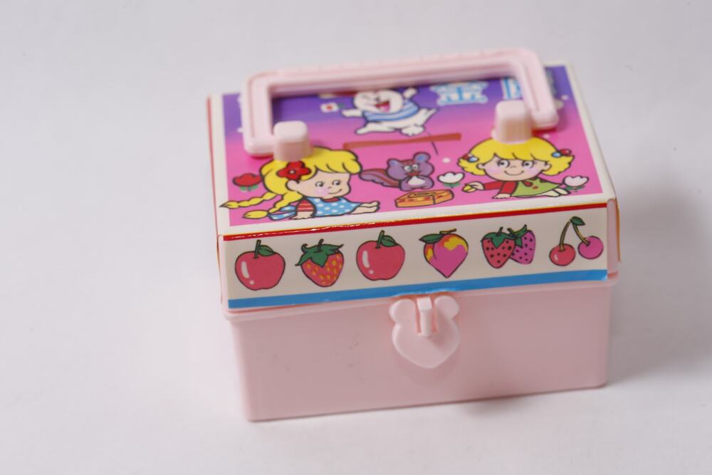 1980s Japan Okura Toy Plastic Piggy Bank Pink Mini Box ~ 260730-WH 464